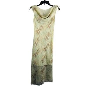 Vintage Y2K Sheer Plaid Maxi‎ Dress Cowl Neck Sleeveless M USA